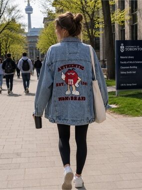 M&M'S Light Blue Denim Jacket with Red M&M Character Patch